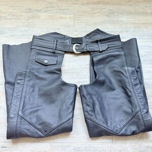 Vintage Harley-Davidson Men's Black Leather Motorcycle Chaps Heavy Duty Size M